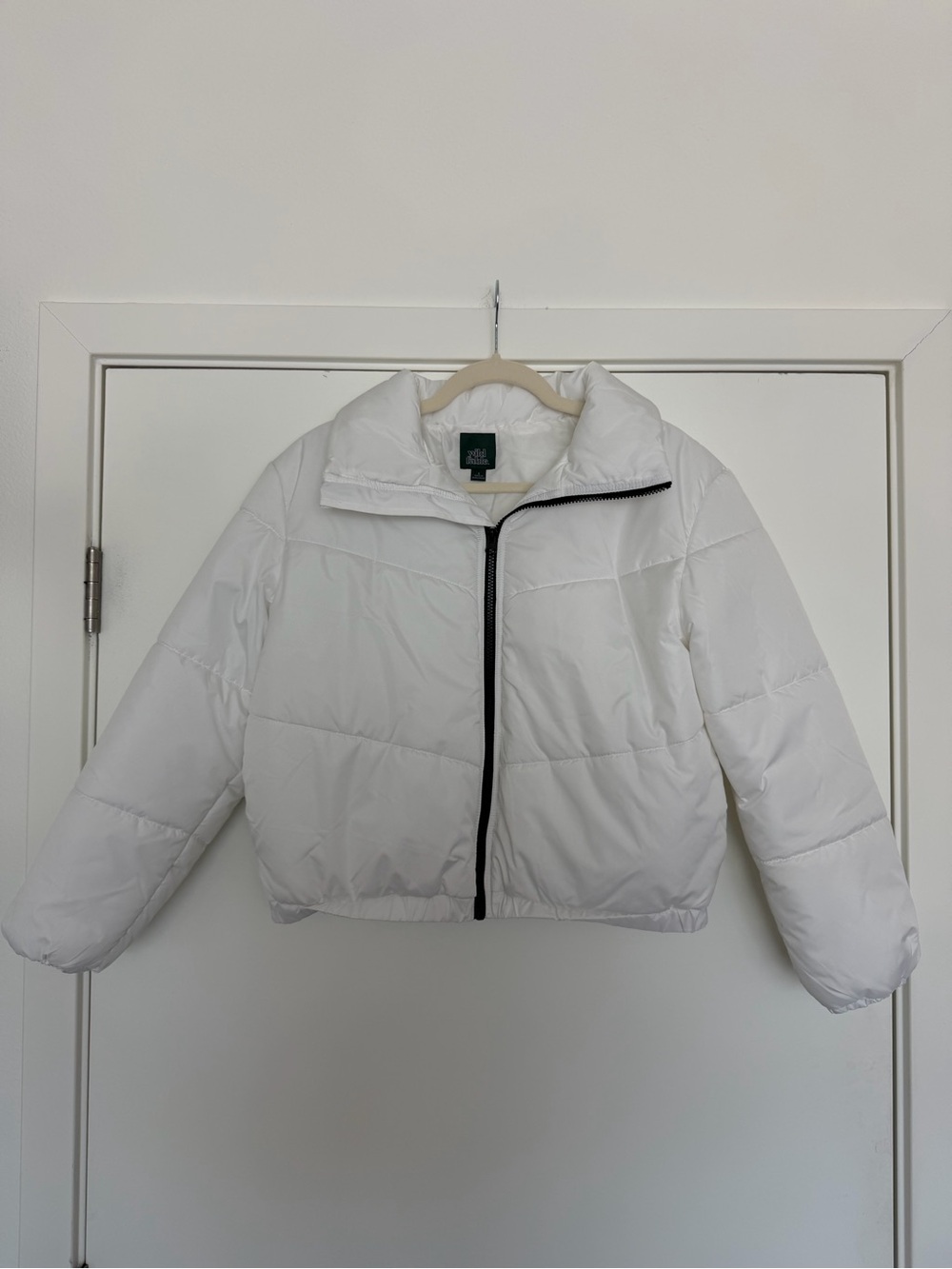 wild fable White Puffer Jacket with Black Zipper Trim